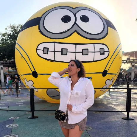 What's coming to Universal Studios Hollywood? Juliet Nuzzo stands with a minion from Despicable Me